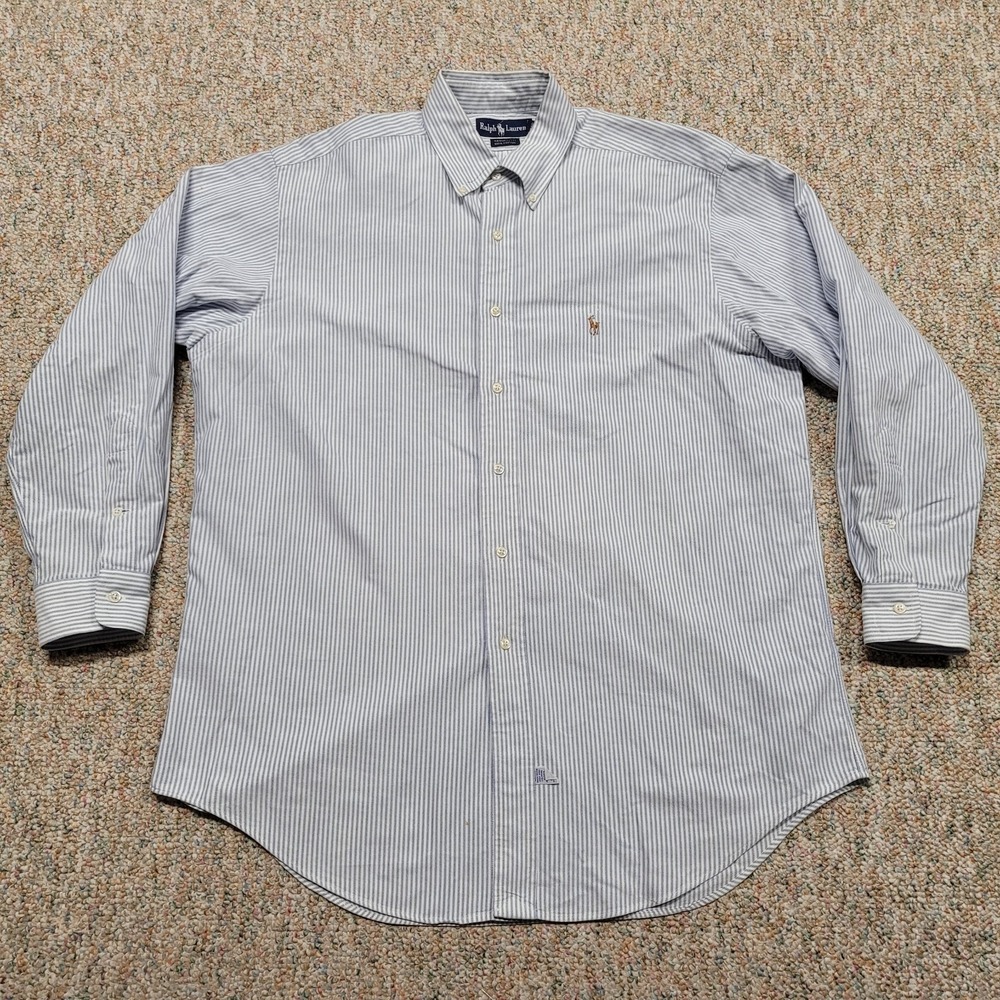 Ralph Lauren Shirt Men 16 - 33 Blue Candy Stripe Button Down Yarmouth Color Pony
